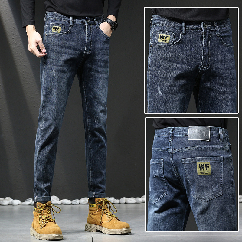 Quần Jean Co Giãn Ống Suông Thêu Hình Ong Nhỏ Thời Trang Cho Nam