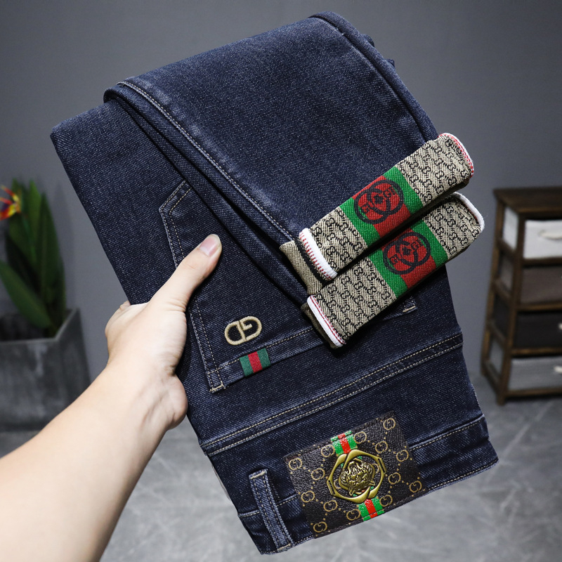 Quần Jean Co Giãn Ống Suông Thêu Hình Ong Nhỏ Thời Trang Cho Nam