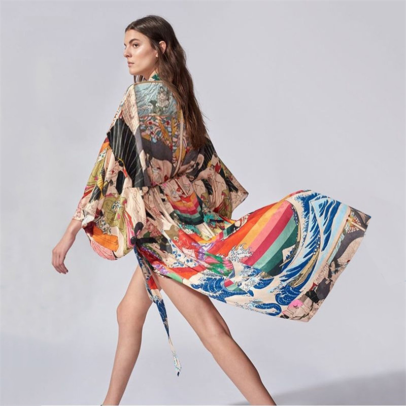 Áo Khoác Kimono In Họa Tiết DN0357 Thời Trang Đi Biển Quyến Rũ Cho Nữ