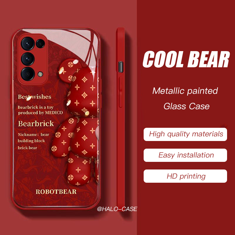 Ốp OPPO Reno5 Case Reno6 Reno8Z 7Z 5G Điện Thoại Mặt Kính In Hình Gấu Cho