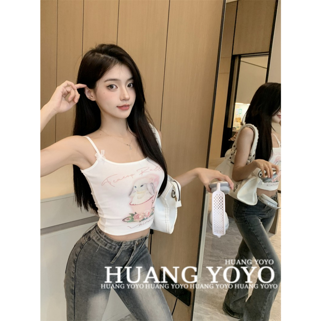 Áo Croptop Sát Nách Dáng Ôm In Họa Tiết Thỏ Thời Trang Xinh Xắn Cho Nữ