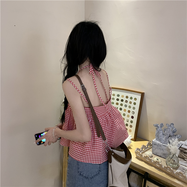Porozi   Áo Hai Dây Họa Tiết Sọc Caro Ngọt Ngào Thời Trang Mùa Hè Theo Phong Cách Hàn Quốc
