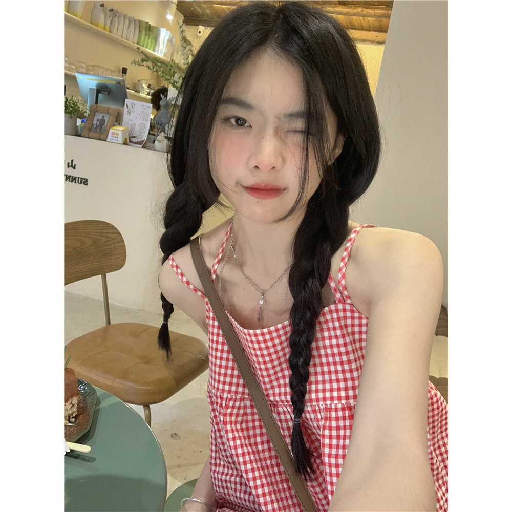 Porozi   Áo Hai Dây Họa Tiết Sọc Caro Ngọt Ngào Thời Trang Mùa Hè Theo Phong Cách Hàn Quốc