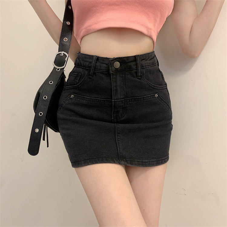 Lalisas Chân váy jean Dáng Chữ A Lưng Cao Co Giãn Phong Cách Retro Mỹ Thường Ngày Cho Nữ