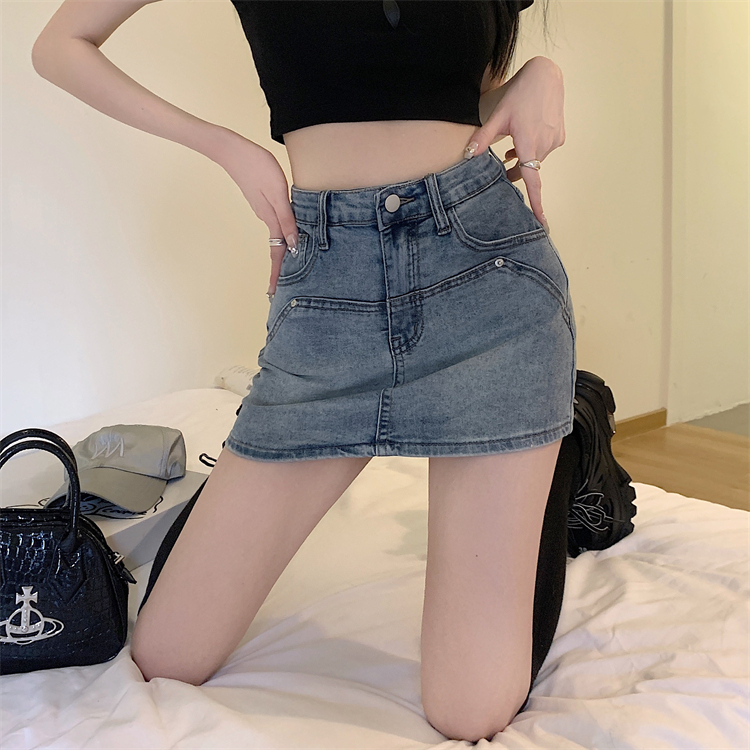 Lalisas Chân váy jean Dáng Chữ A Lưng Cao Co Giãn Phong Cách Retro Mỹ Thường Ngày Cho Nữ