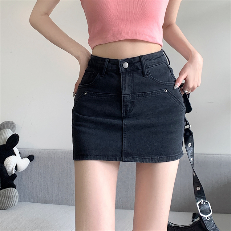 Lalisas Chân váy jean Dáng Chữ A Lưng Cao Co Giãn Phong Cách Retro Mỹ Thường Ngày Cho Nữ