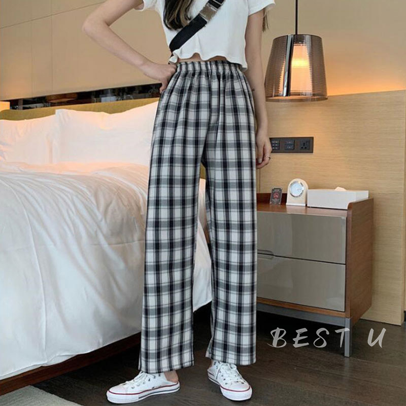 BEST U Quần ống rộng Họa Tiết Sọc Caro Thiết Kế Mới Thời Trang Cho Nữ