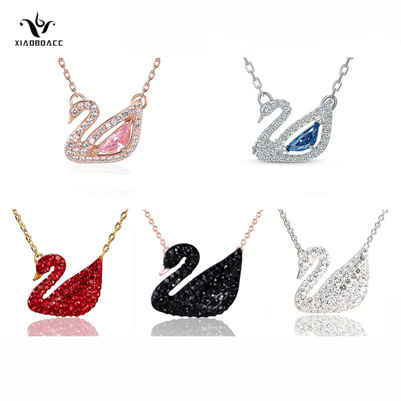 XiaoboACC Vòng cổ Mạ VàNg ĐíNh Đá HìNh Thiên Nga 39cm / 5cm ThờI Trang Cho Nữ
