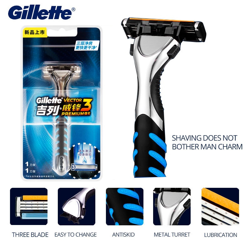 GILLETTE Lưỡi Dao Cạo Râu 3 Lớp Siêu Mỏng An Toàn Cho Nam
