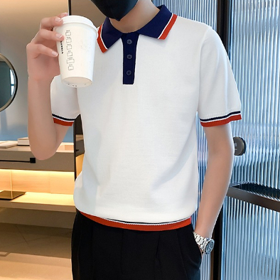Áo Thun Polo Dệt Kim Tay Ngắn Phong Cách Retro Màu Sắc Tương Phản, Có Kích Thước M-3XL