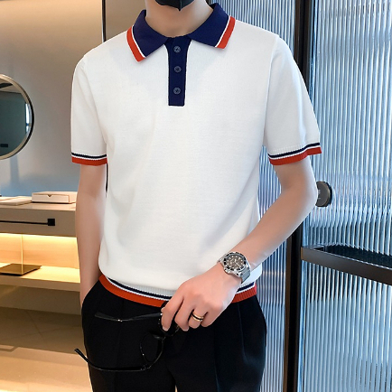 Áo Thun Polo Dệt Kim Tay Ngắn Phong Cách Retro Màu Sắc Tương Phản, Có Kích Thước M-3XL