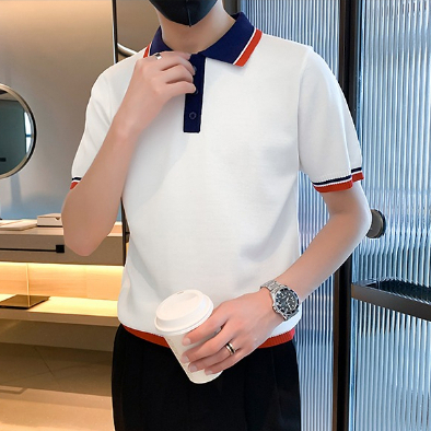 Áo Thun Polo Dệt Kim Tay Ngắn Phong Cách Retro Màu Sắc Tương Phản, Có Kích Thước M-3XL