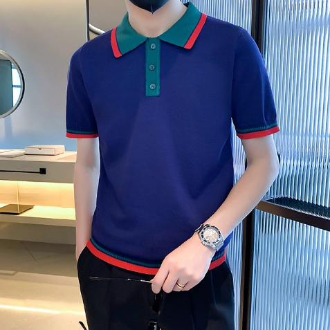 Áo Thun Polo Dệt Kim Tay Ngắn Phong Cách Retro Màu Sắc Tương Phản, Có Kích Thước M-3XL