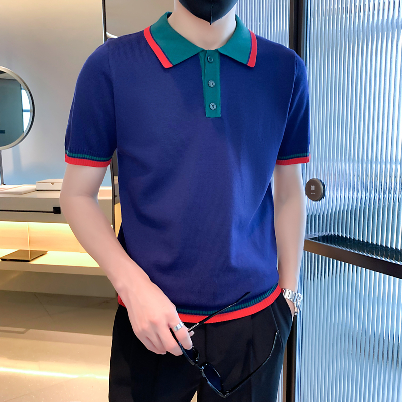 Áo Thun Polo Dệt Kim Tay Ngắn Phong Cách Retro Màu Sắc Tương Phản, Có Kích Thước M-3XL