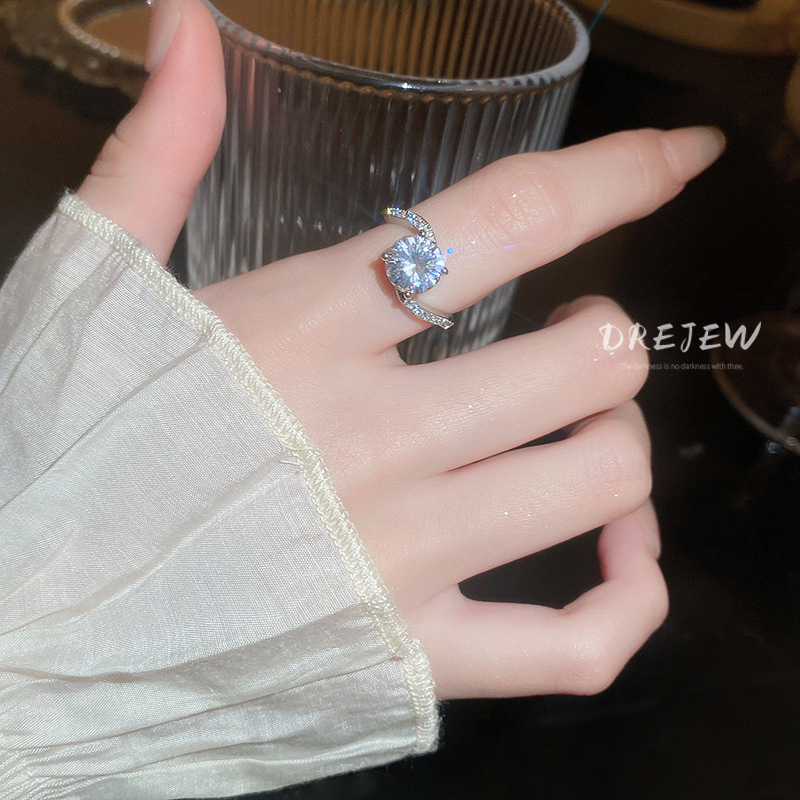 DREJEW Nhẫn thiết kế hình học đính đá zircon cao cấp thời trang phong cách Hàn Quốc