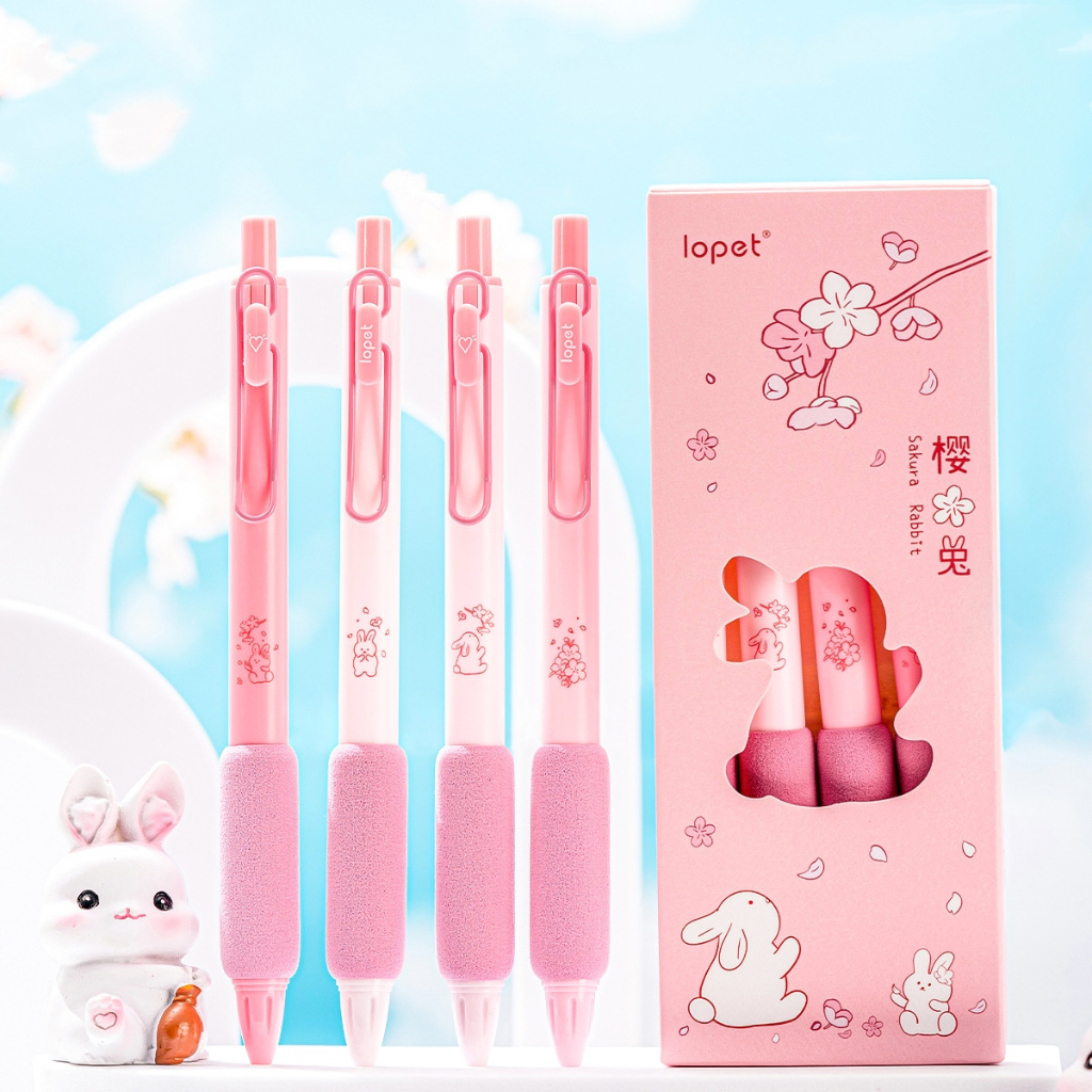 4 Chiếc Bút Bi Nước Mực Đen Ngòi 0.5mm Hình Thỏ Sakura Dễ Thương C7385
