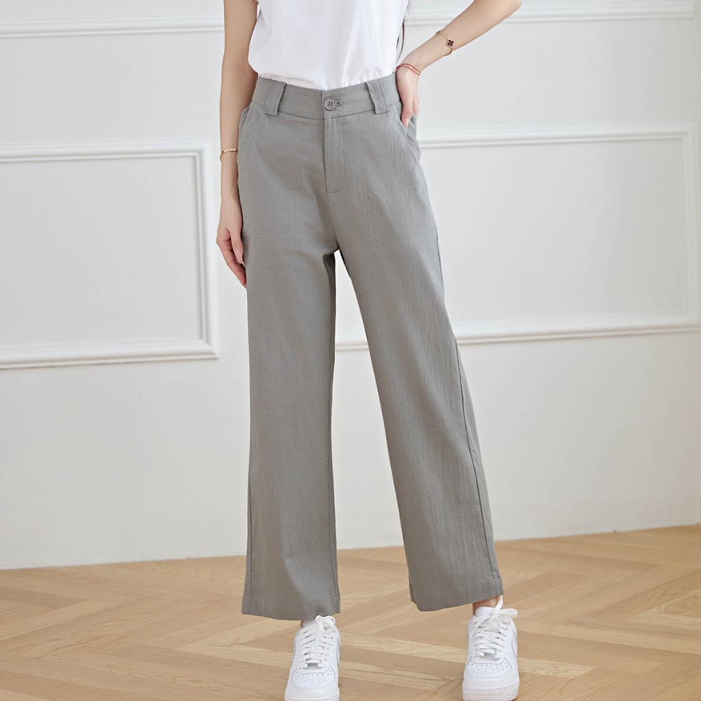 Eyouth 10119 Quần Dài Vải Lanh cotton Lưng Cao Thời Trang Cho Nữ