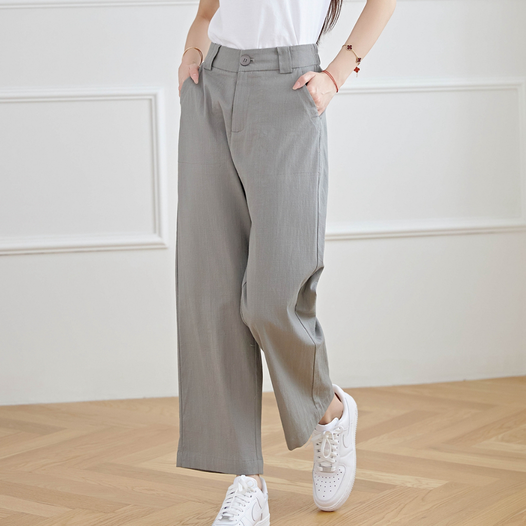 Eyouth 10119 Quần Dài Vải Lanh cotton Lưng Cao Thời Trang Cho Nữ