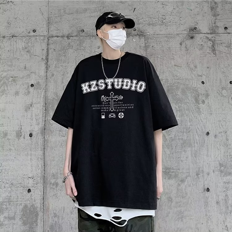 Áo Thun Cotton Tay Lửng Dáng Rộng In Họa Tiết Hoạt Hình Anime Thời Trang Mùa Hè Cho Nam