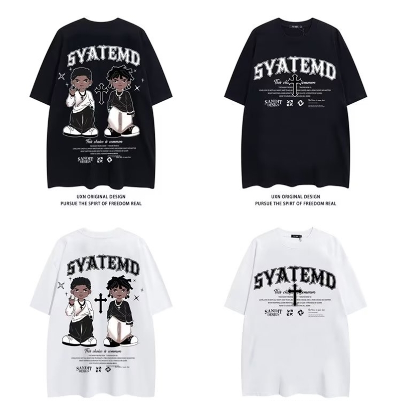 Áo Thun Cotton Tay Lửng Dáng Rộng In Họa Tiết Hoạt Hình Anime Thời Trang Mùa Hè Cho Nam