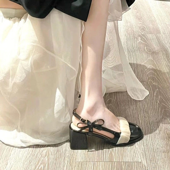 Giày Sandal Mary Jane Da Giả Lụa Mặt Vuông Phong Cách Retro Cho Nữ
