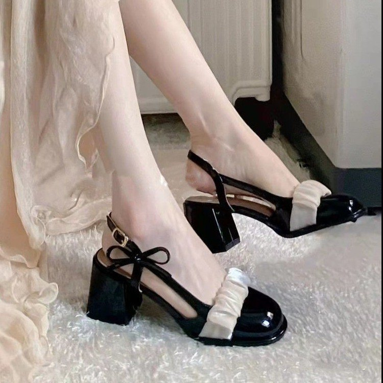 Giày Sandal Mary Jane Da Giả Lụa Mặt Vuông Phong Cách Retro Cho Nữ