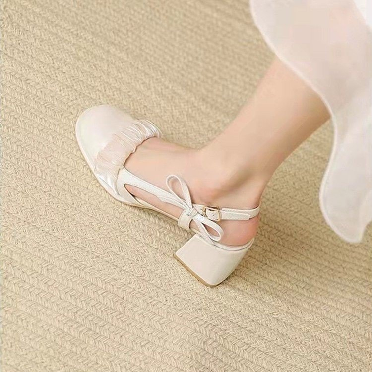 Giày Sandal Mary Jane Da Giả Lụa Mặt Vuông Phong Cách Retro Cho Nữ