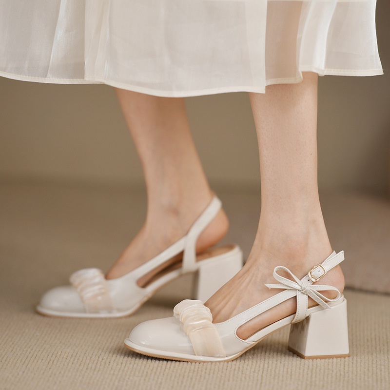 Giày Sandal Mary Jane Da Giả Lụa Mặt Vuông Phong Cách Retro Cho Nữ