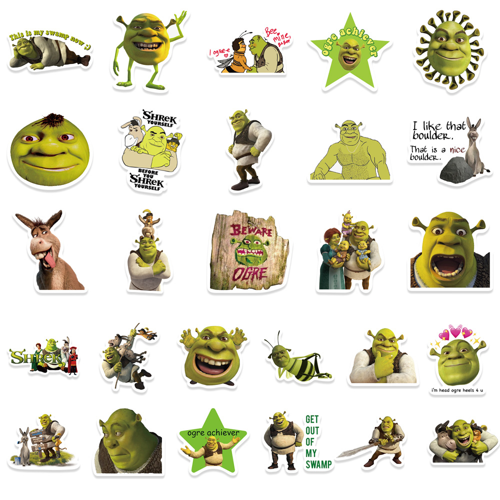 Bộ 50 Miếng Dán Họa Tiết Hoạt Hình Quái Vật Shrek Graffiti Chống Thấm Nước Trang Trí Vali / Laptop