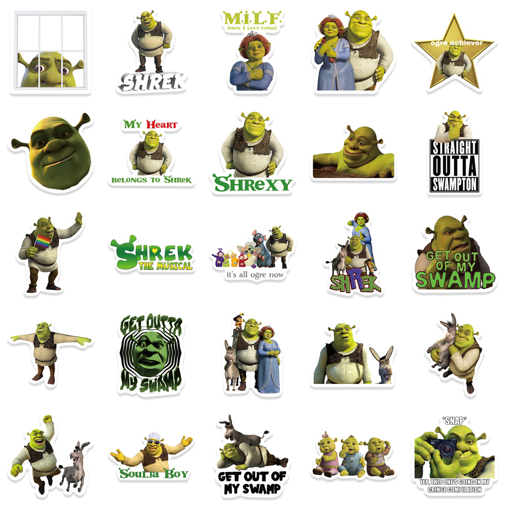 Bộ 50 Miếng Dán Họa Tiết Hoạt Hình Quái Vật Shrek Graffiti Chống Thấm Nước Trang Trí Vali / Laptop