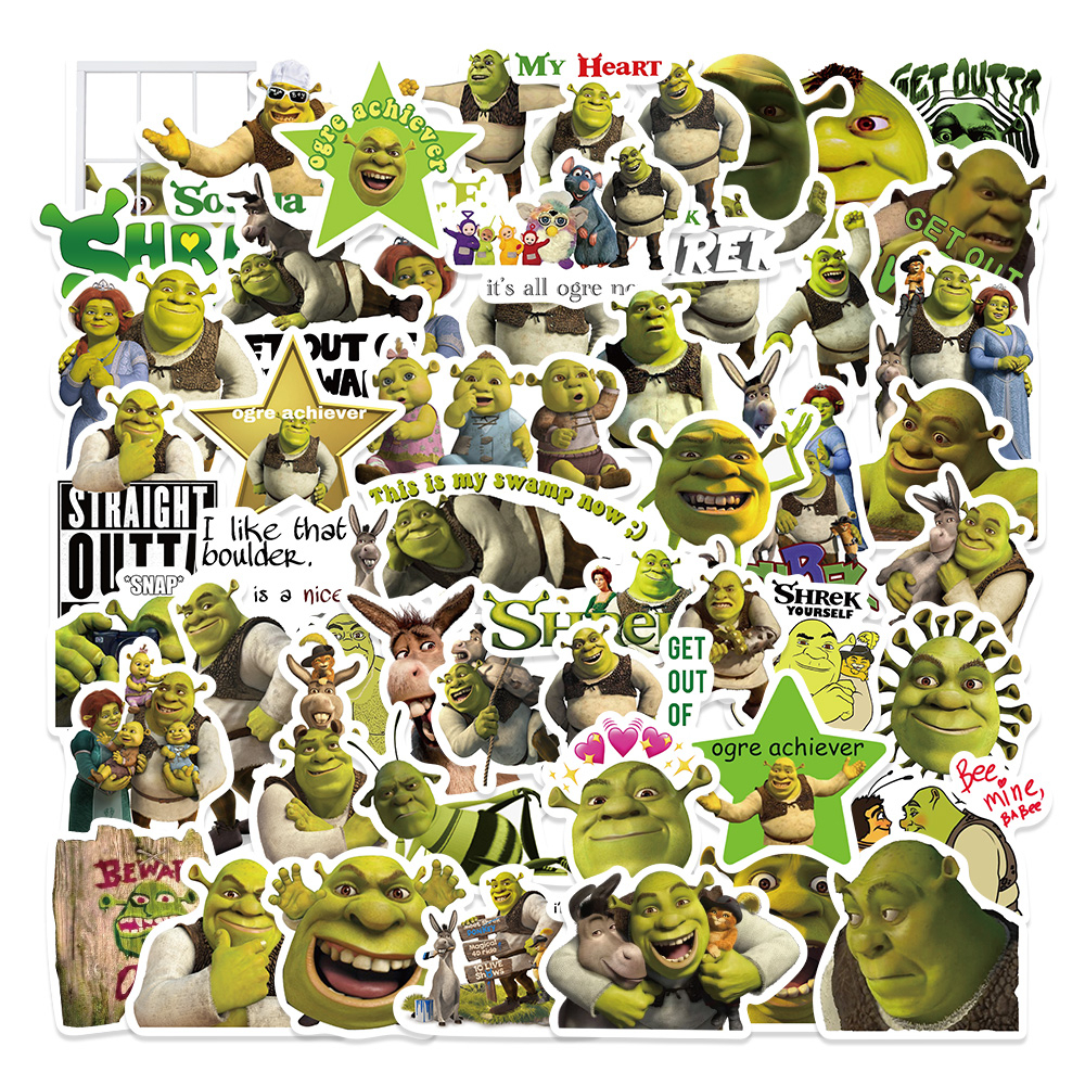 Bộ 50 Miếng Dán Họa Tiết Hoạt Hình Quái Vật Shrek Graffiti Chống Thấm Nước Trang Trí Vali / Laptop