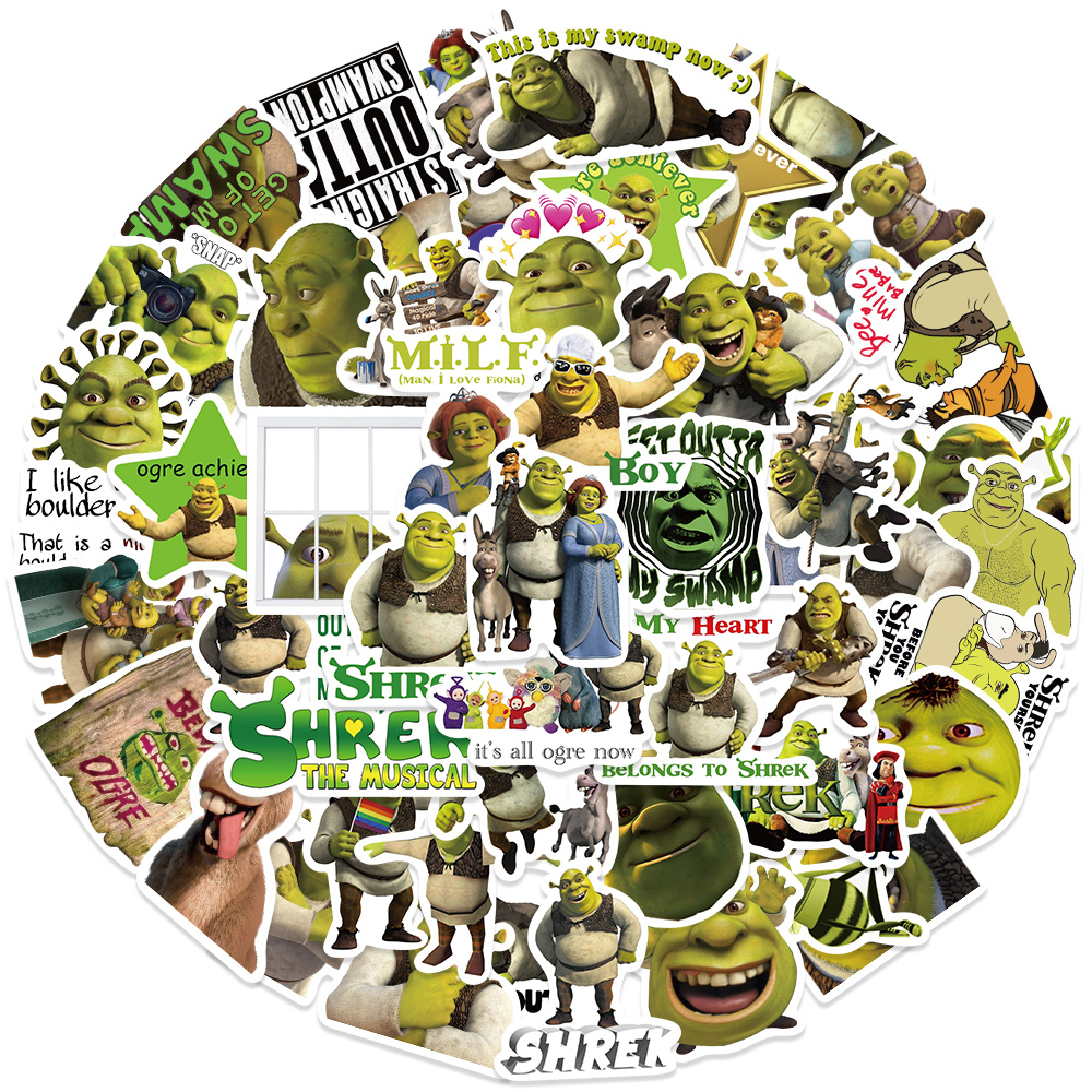 Bộ 50 Miếng Dán Họa Tiết Hoạt Hình Quái Vật Shrek Graffiti Chống Thấm Nước Trang Trí Vali / Laptop