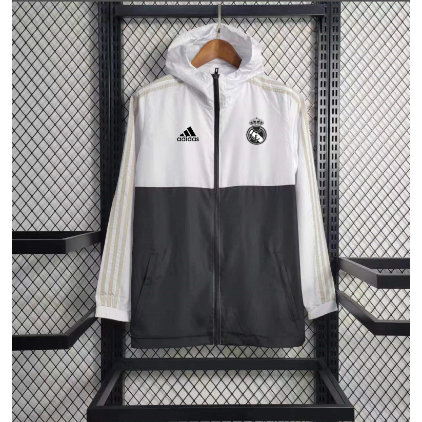 Áo Khoác Gió Tay Dài Có Nón In Logo Real Madrid Thời Trang Cho Nam Cỡ S-XXL 23 / 24