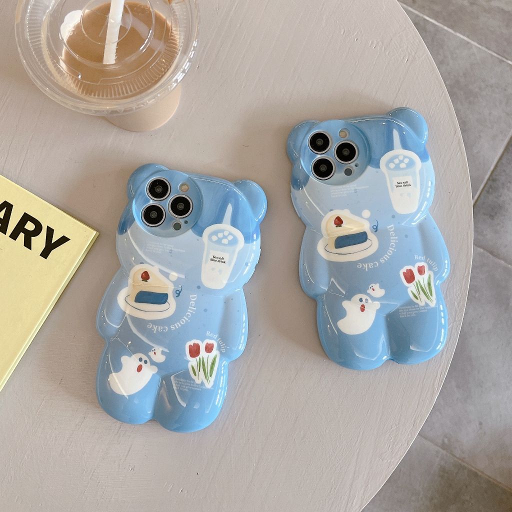 Ốp Điện Thoại In Hình Gấu Và Bánh Trà Sữa Cho iPhone 14 13 11 12 ProMax iPhone X XS MAX