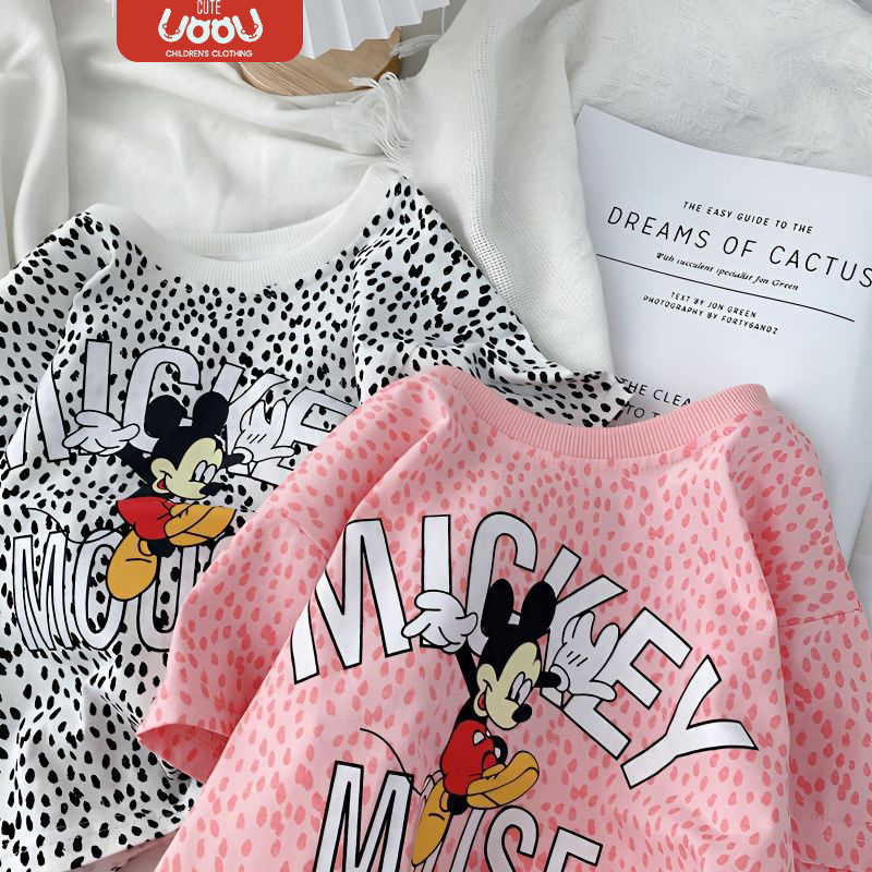 Sun baby Áo Thun Tay Ngắn Vải cotton In Hoạt Hình Chuột Mickey Disney Thời Trang Mùa Hè Cho Bé