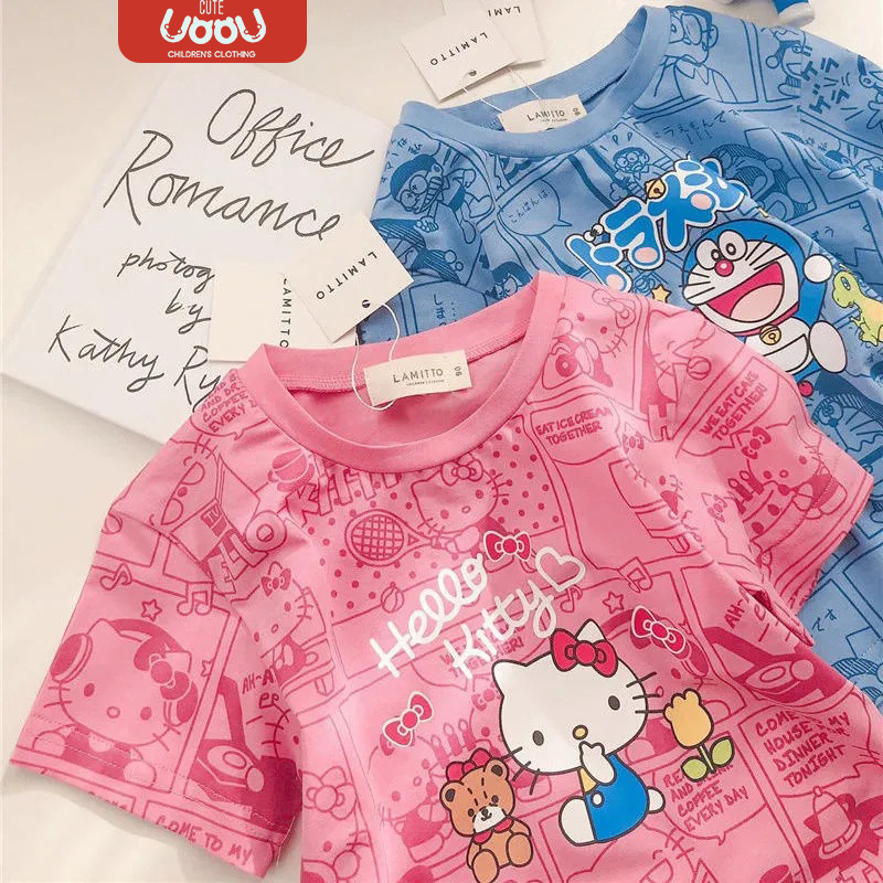 Sun baby Áo Thun Tay Ngắn Cổ Tròn In Họa Tiết Hoạt Hình Dễ Thương Thời Trang Mùa Hè Cho Bé