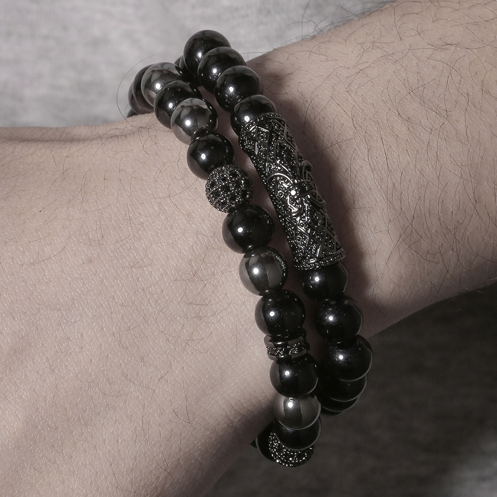 Vòng Tay Đá Zircon Đen Nhám 8mm Cho Nam