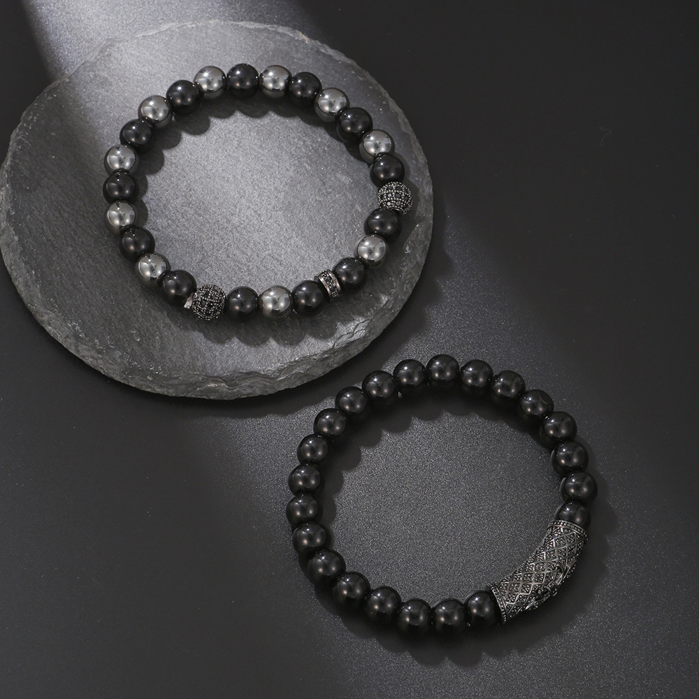Vòng Tay Đá Zircon Đen Nhám 8mm Cho Nam