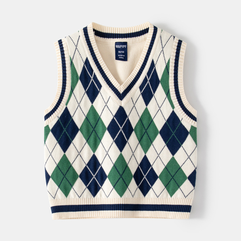 Áo Sweater Dệt Kim Sát Nách Sọc Ca Rô Thời Trang Thu Đông 2023 Cho Bé Trai