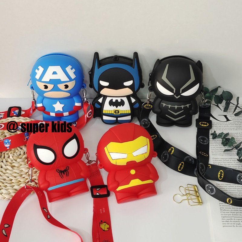 SUPER KIDS Mới Túi Đeo Chéo Silicon Hình Người Nhện / Người Dơi / Siêu Anh Hùng Marvel