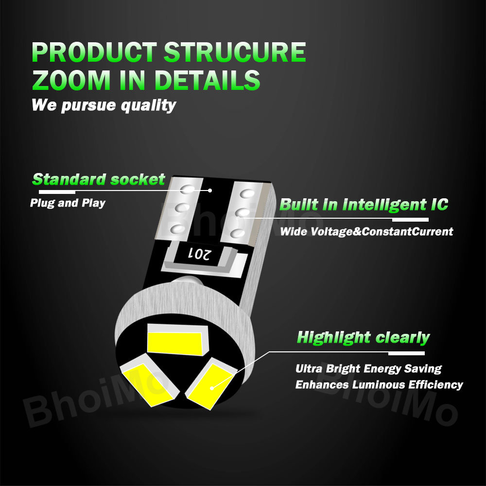 Bóng đèn Led T5 W3W 3smd 3014 Led 17 73 74 2721 Dc12V 6000k cho xe hơi / xe máy