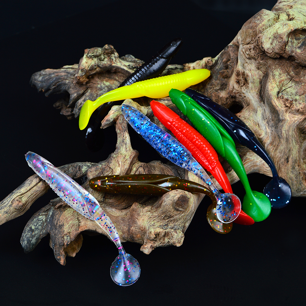 Set 10 Mồi Câu Cá Giả Hình Chữ T Bằng Silicon Mềm 8 Màu 95mm 6g