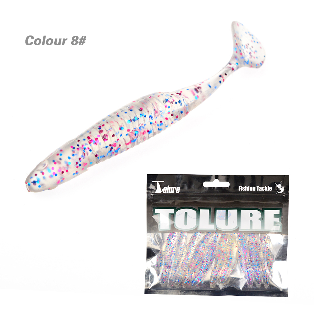 Set 10 Mồi Câu Cá Giả Hình Chữ T Bằng Silicon Mềm 8 Màu 95mm 6g