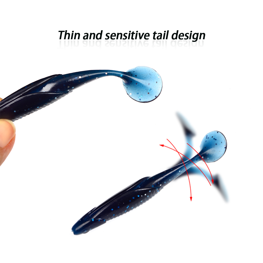 Set 10 Mồi Câu Cá Giả Hình Chữ T Bằng Silicon Mềm 8 Màu 95mm 6g