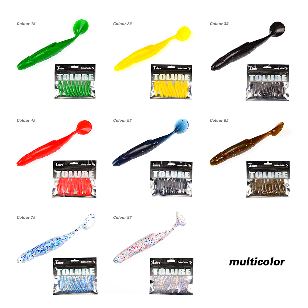 Set 10 Mồi Câu Cá Giả Hình Chữ T Bằng Silicon Mềm 8 Màu 95mm 6g