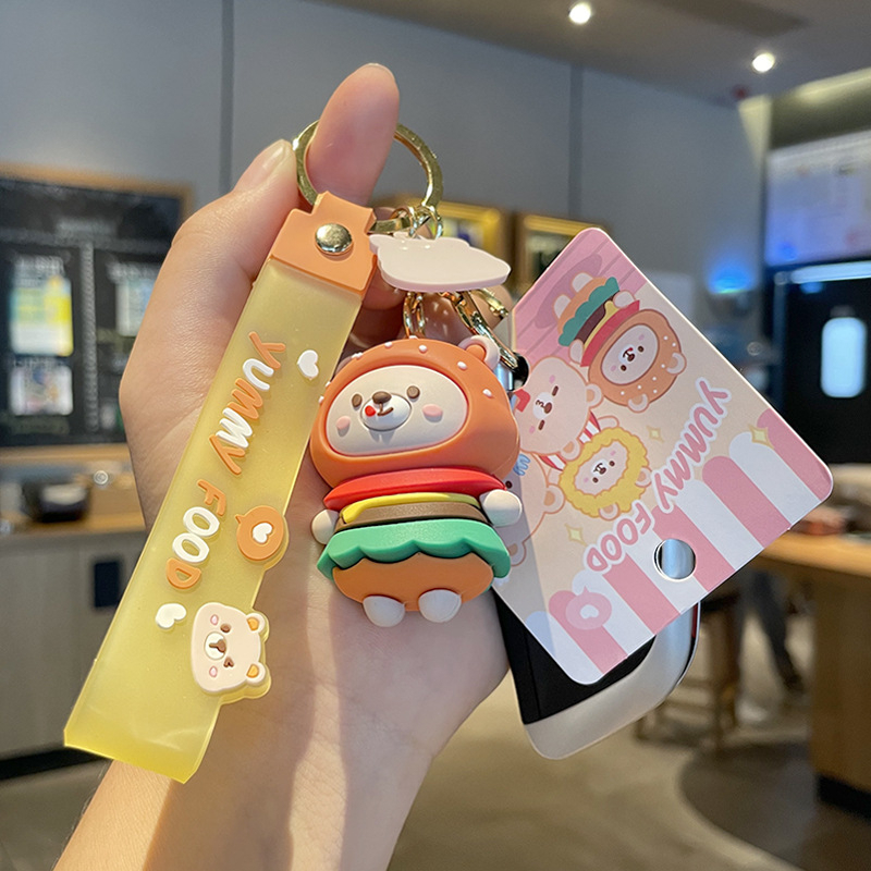 Coffeejoy Móc Khóa Xe Hơi, Người Nổi Tiếng Trên Mạng, Mặt Dây Chuyền Hình Gấu Nhỏ Bánh donut, Dây Da Dễ Thương Cho Cặp Đôi