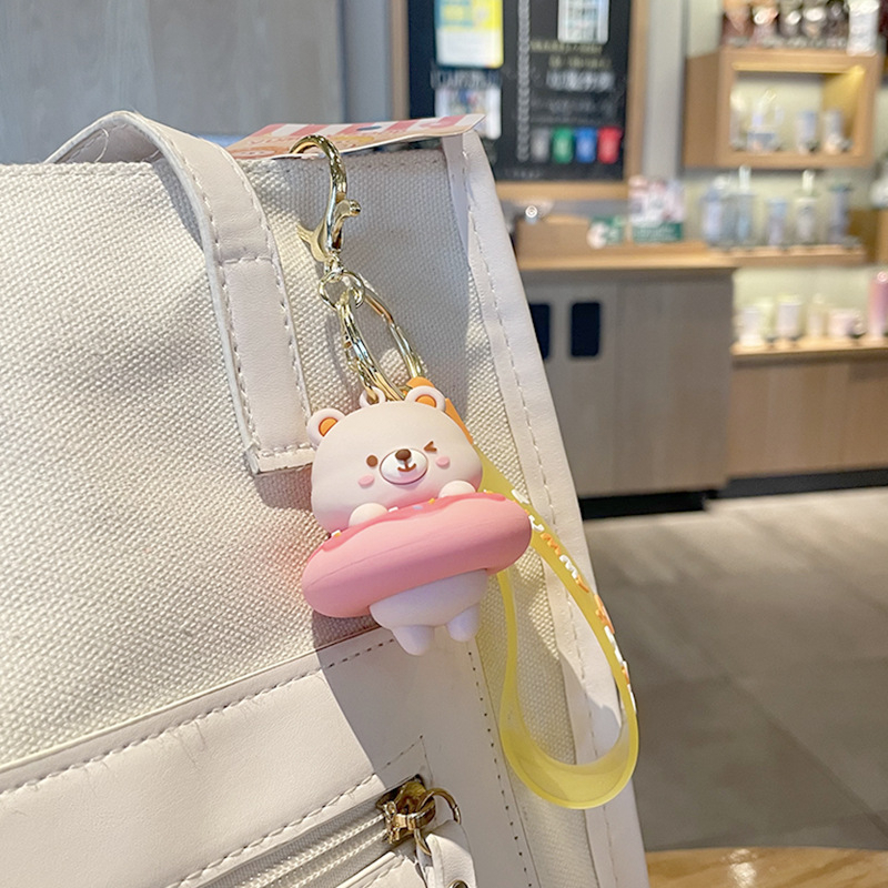 Coffeejoy Móc Khóa Xe Hơi, Người Nổi Tiếng Trên Mạng, Mặt Dây Chuyền Hình Gấu Nhỏ Bánh donut, Dây Da Dễ Thương Cho Cặp Đôi