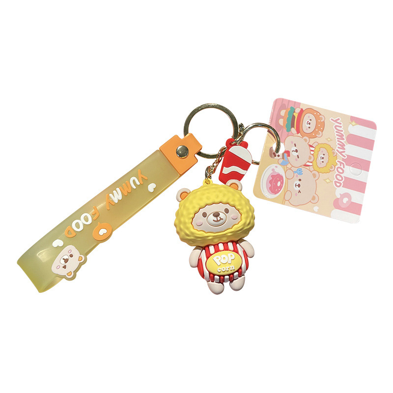 Coffeejoy Móc Khóa Xe Hơi, Người Nổi Tiếng Trên Mạng, Mặt Dây Chuyền Hình Gấu Nhỏ Bánh donut, Dây Da Dễ Thương Cho Cặp Đôi