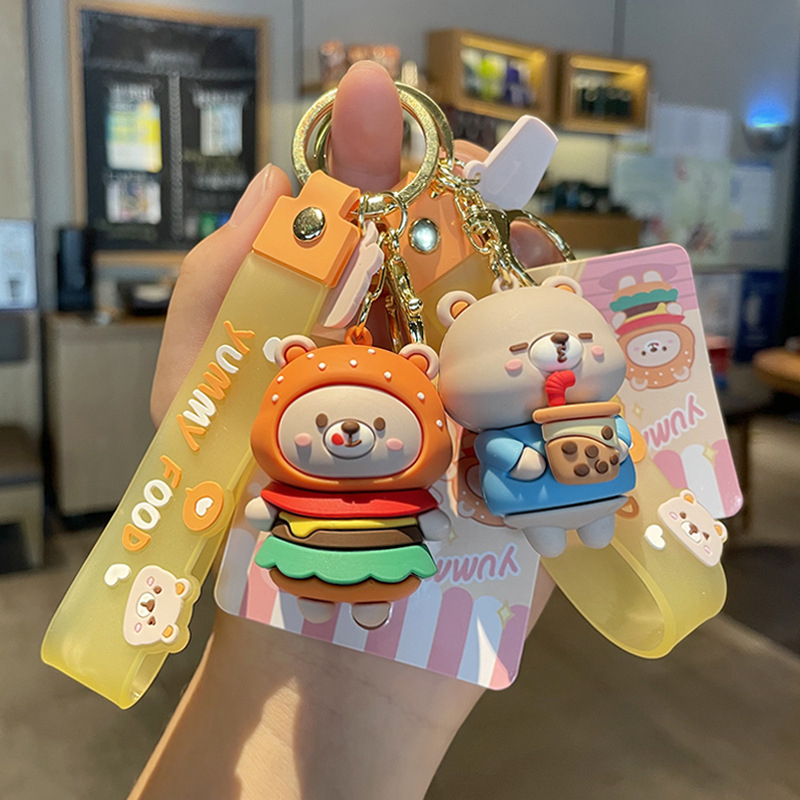 Coffeejoy Móc Khóa Xe Hơi, Người Nổi Tiếng Trên Mạng, Mặt Dây Chuyền Hình Gấu Nhỏ Bánh donut, Dây Da Dễ Thương Cho Cặp Đôi