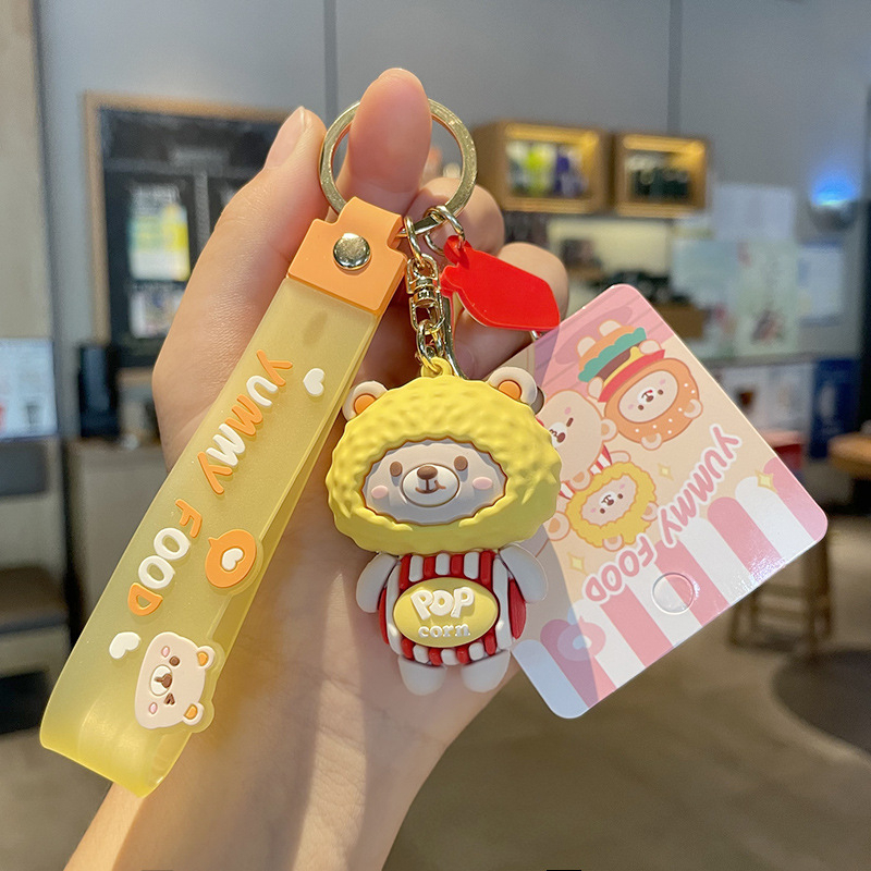 Coffeejoy Móc Khóa Xe Hơi, Người Nổi Tiếng Trên Mạng, Mặt Dây Chuyền Hình Gấu Nhỏ Bánh donut, Dây Da Dễ Thương Cho Cặp Đôi